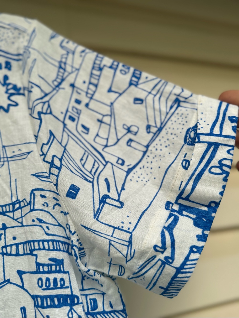 Calypso St,Barth Linen Blend Toile Coastal Croo top Shirt Blue White Size Large - Picture 4 of 9